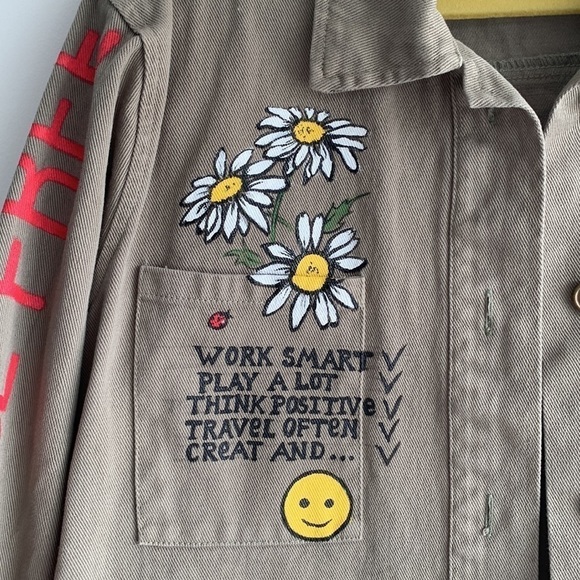 Ascot & Hart Green Army Jacket hand painted with graphic details, size S - Picture 4 of 16